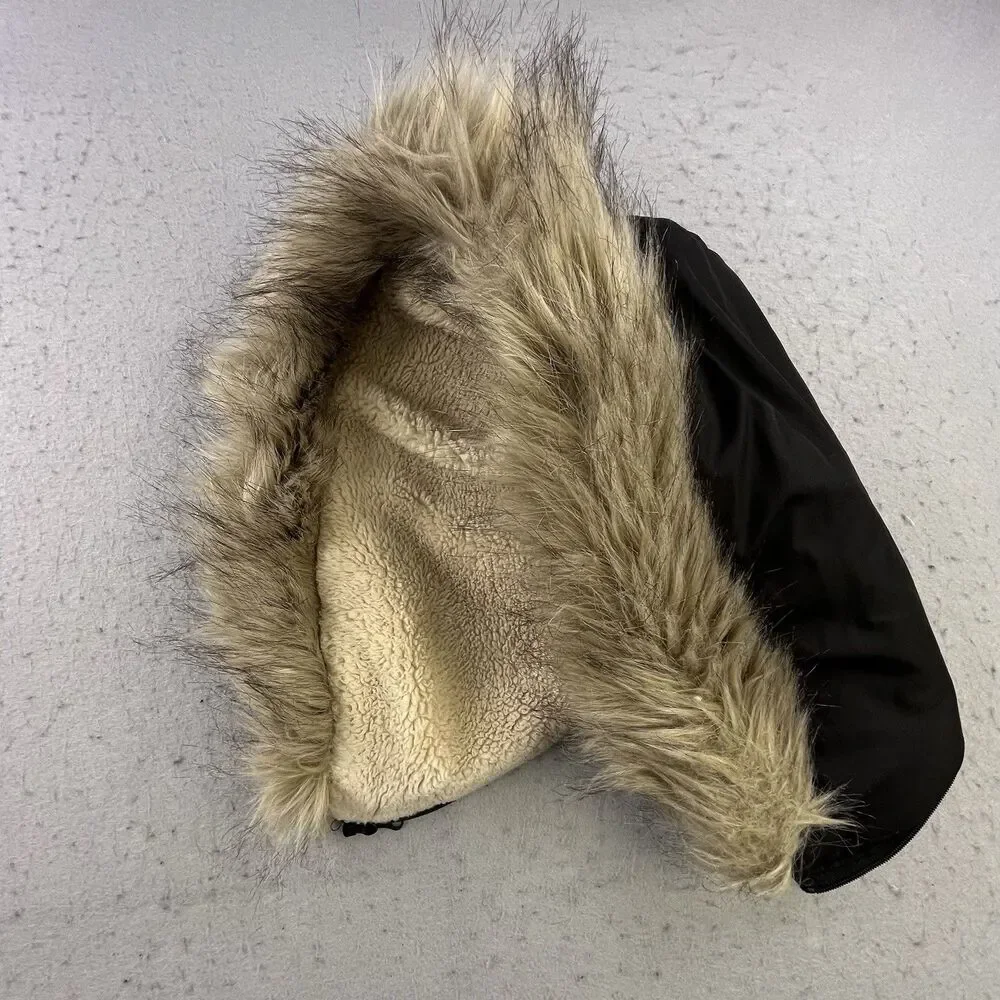 Lauren Ralph Lauren Down Puffer Coat Women's S Black Feather Removable Fur Hood